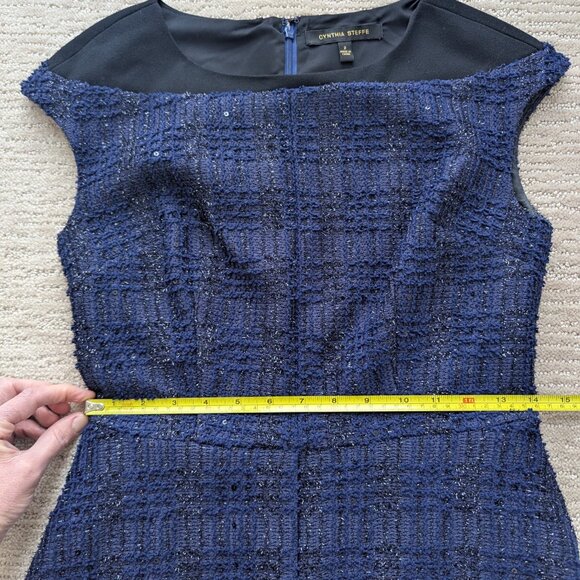 Cynthia Steffe Navy Blue and Black Sequined Tweed A-line Dress - Picture 7 of 10